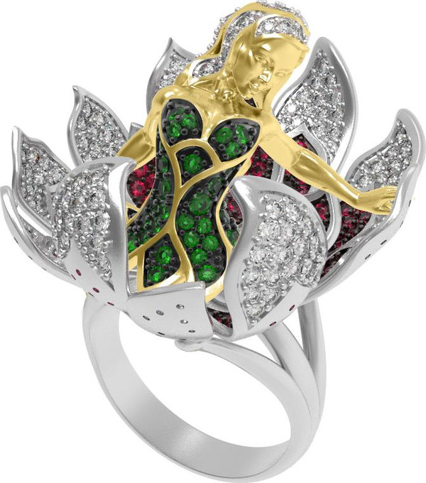 Кольцо из белого золота 585 пробы c фианитом