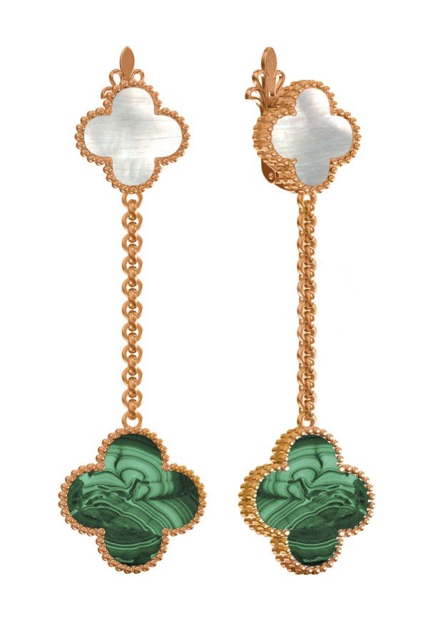 Серьги из золота c малахитом и перламутром