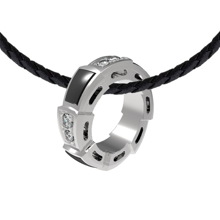 Подвеска из белого золота 585 пробы c бриллиантами и ониксом