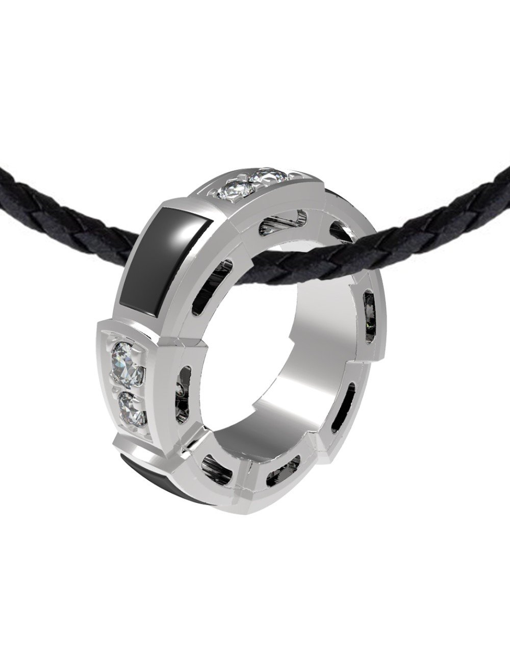 Подвеска из белого золота c бриллиантами и ониксом