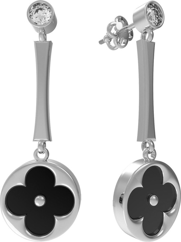 Серьги из белого золота 585 пробы c фианитом и ониксом