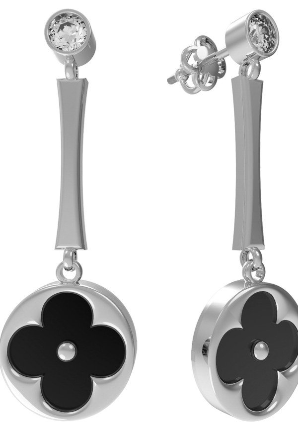 Серьги из белого золота c фианитом и ониксом