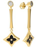 Серьги из лимонного золота c фианитом и ониксом