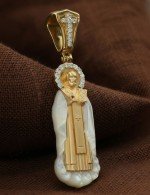 Образок из лимонного золота c бриллиантами и перламутром