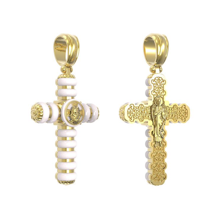 Крест из лимонного золота 585 пробы c кахолонгом