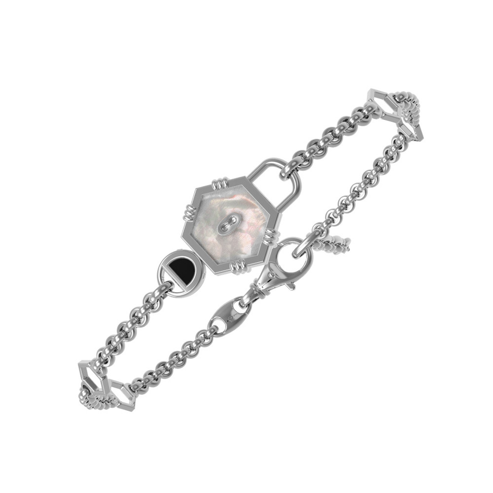 Браслет из белого золота 585 пробы c ониксом и перламутром