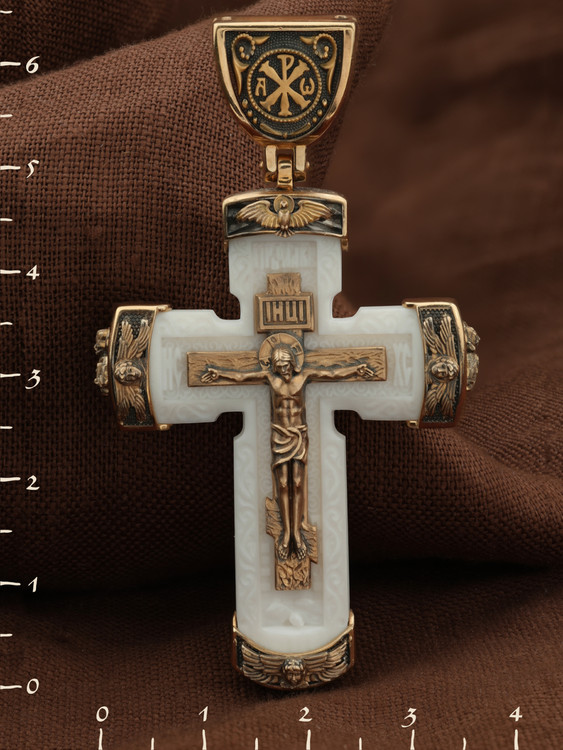 Крест из красного золота 585 пробы c бивнем мамонта