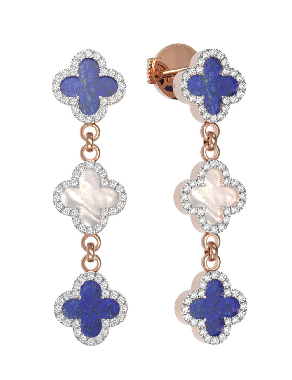 Серьги из золота c бриллиантами, лазуритом и перламутром