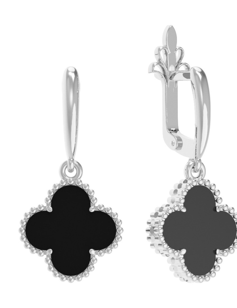 Серьги из белого золота c ониксом