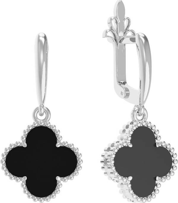 Серьги из белого золота 585 пробы c ониксом