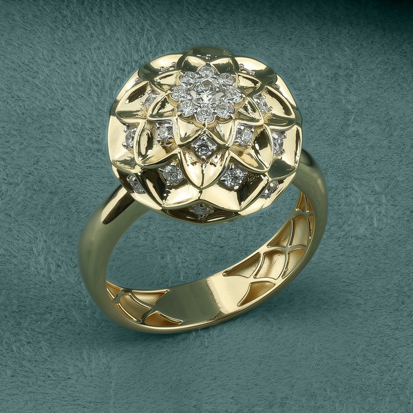 Кольцо из лимонного золота 585 пробы c бриллиантами