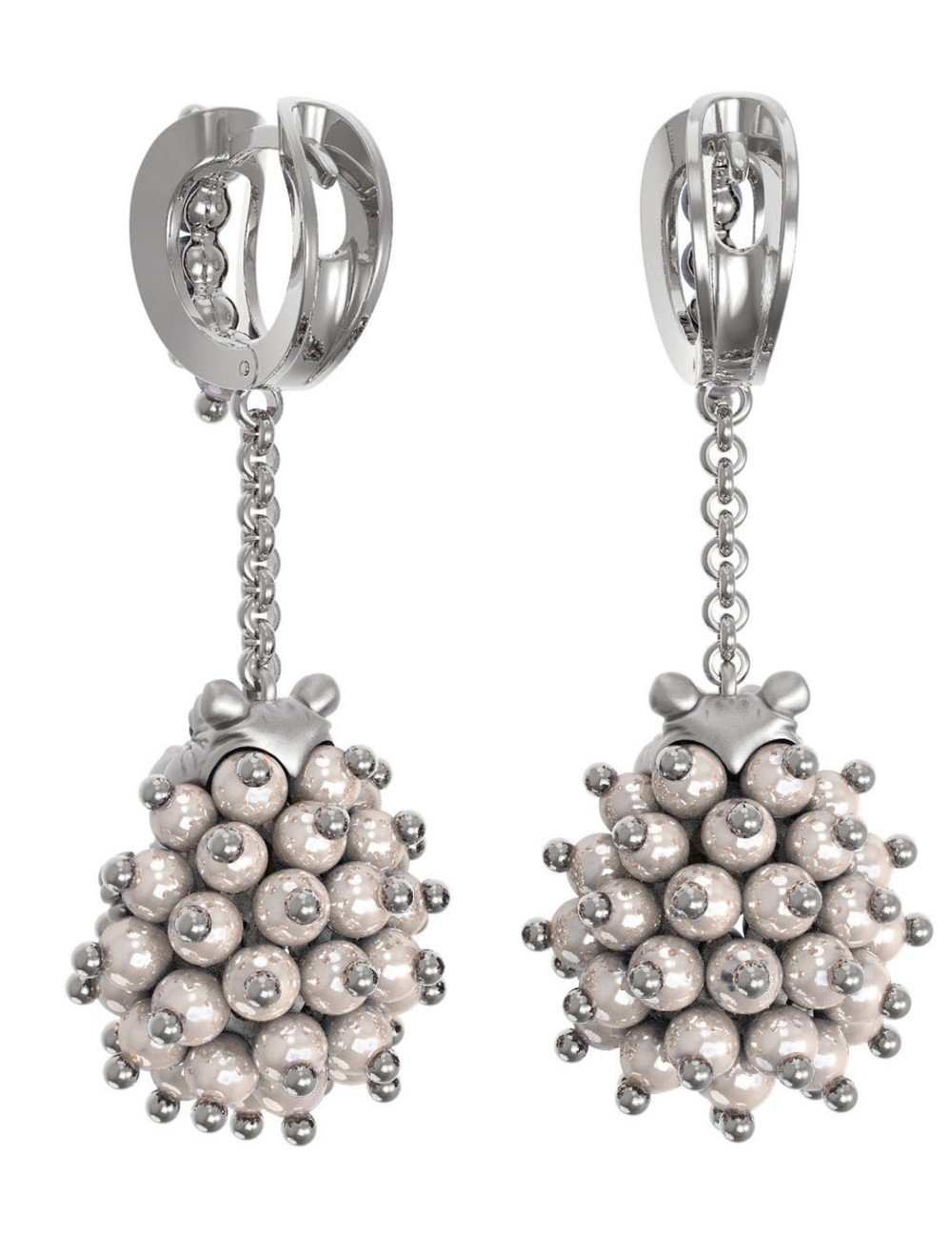 Серьги из белого золота c эмалью и жемчугом