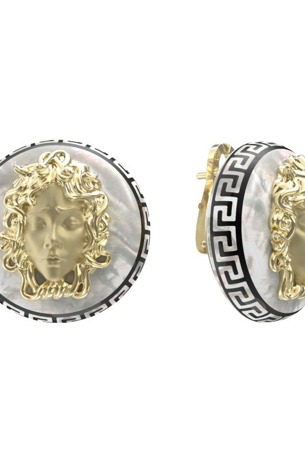 Серьги из лимонного золота c эмалью и перламутром