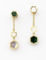 Серьги из лимонного золота c малахитом и перламутром