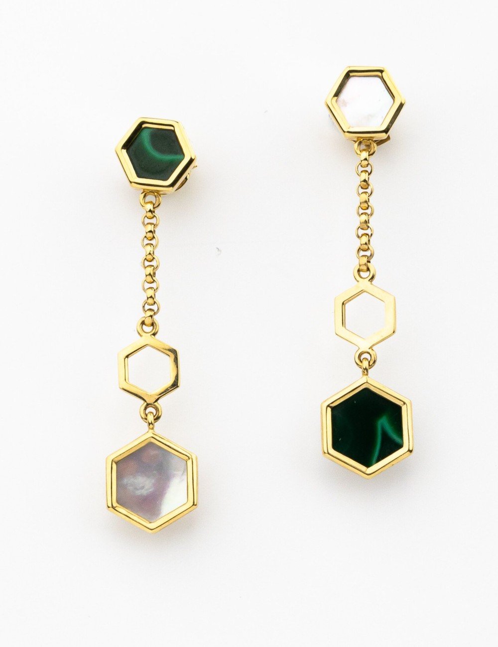 Серьги из лимонного золота c малахитом и перламутром