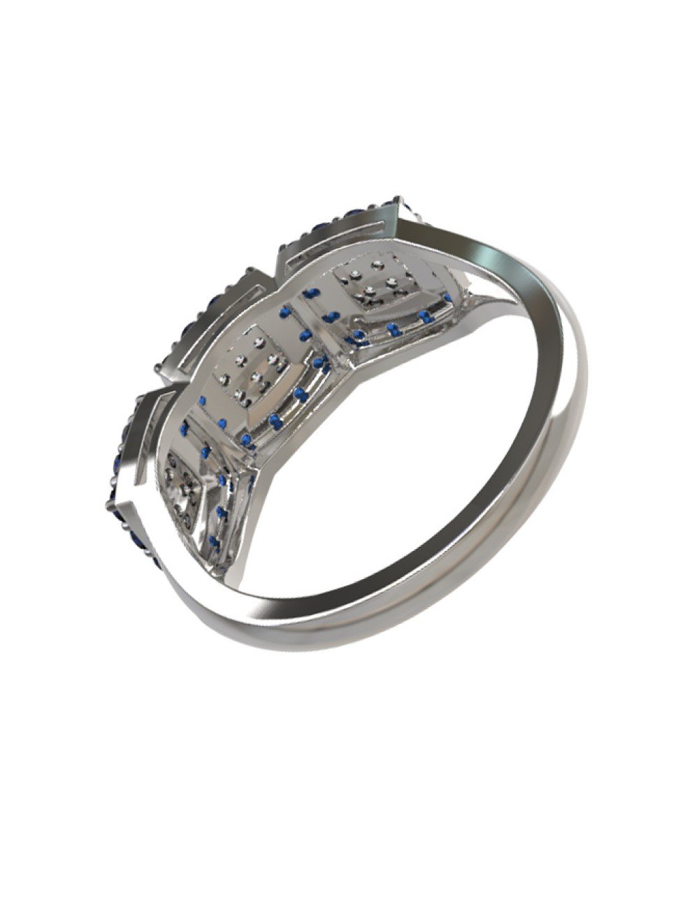 Кольцо из белого золота c бриллиантами и сапфиром