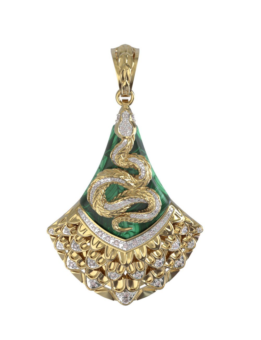 Подвеска из лимонного золота c бриллиантами и малахитом