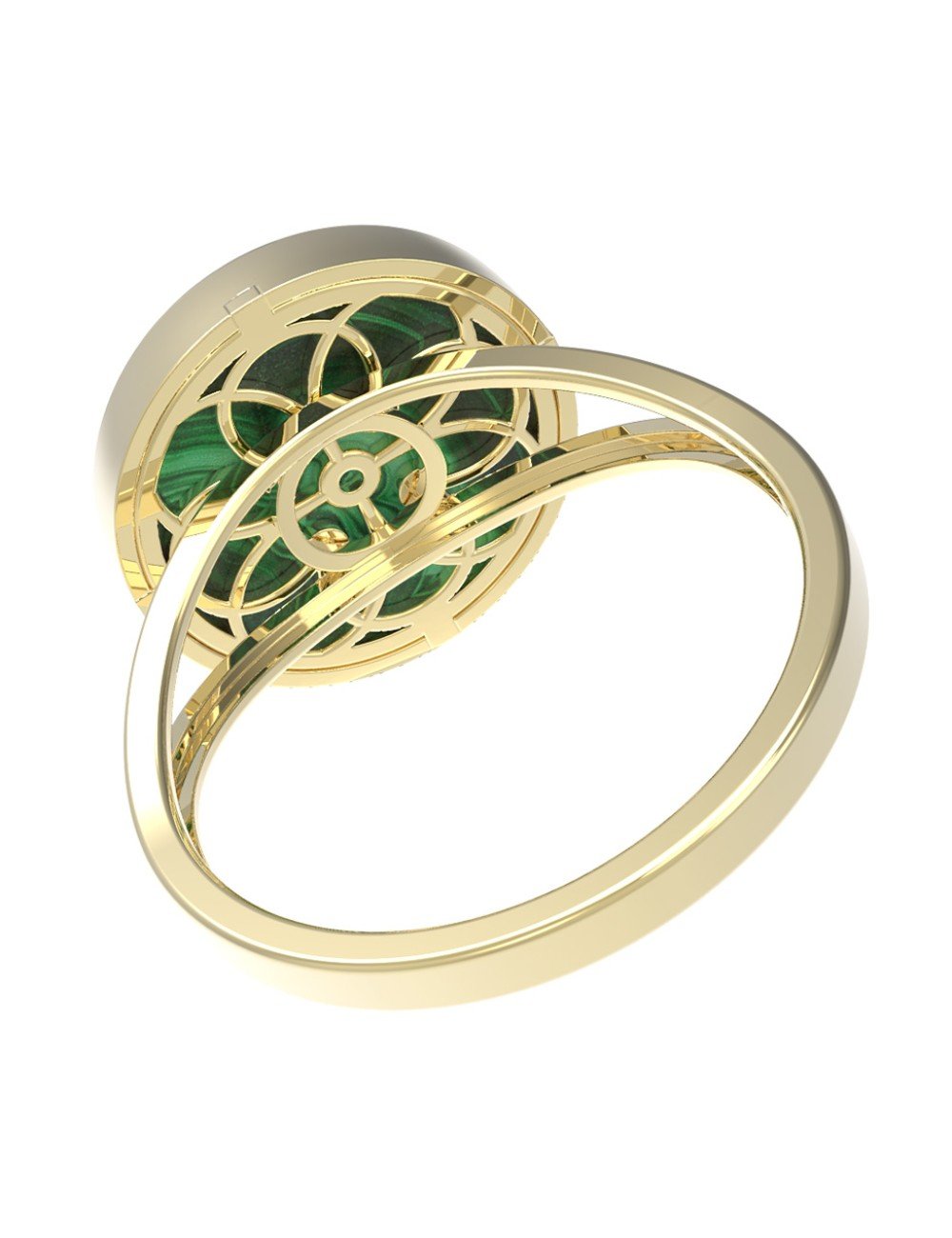 Кольцо из лимонного золота c бриллиантами и малахитом