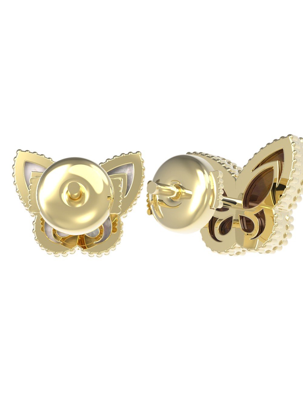 Серьги из лимонного золота c тигровым глазом и перламутром