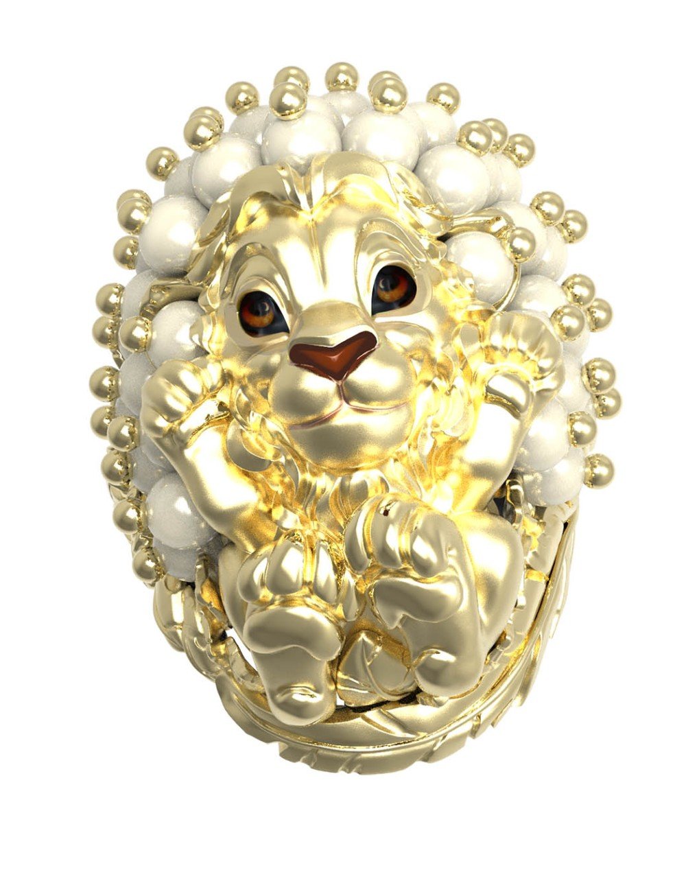 Кольцо из лимонного золота c эмалью и жемчугом