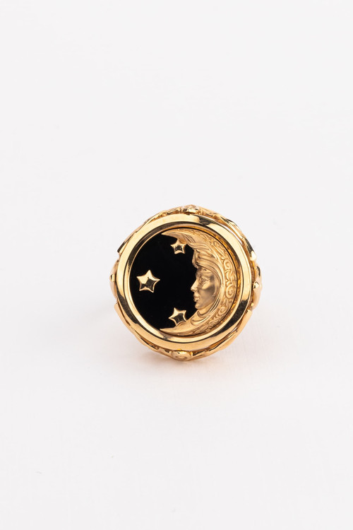 Кольцо из красного золота 585 пробы c ониксом и перламутром