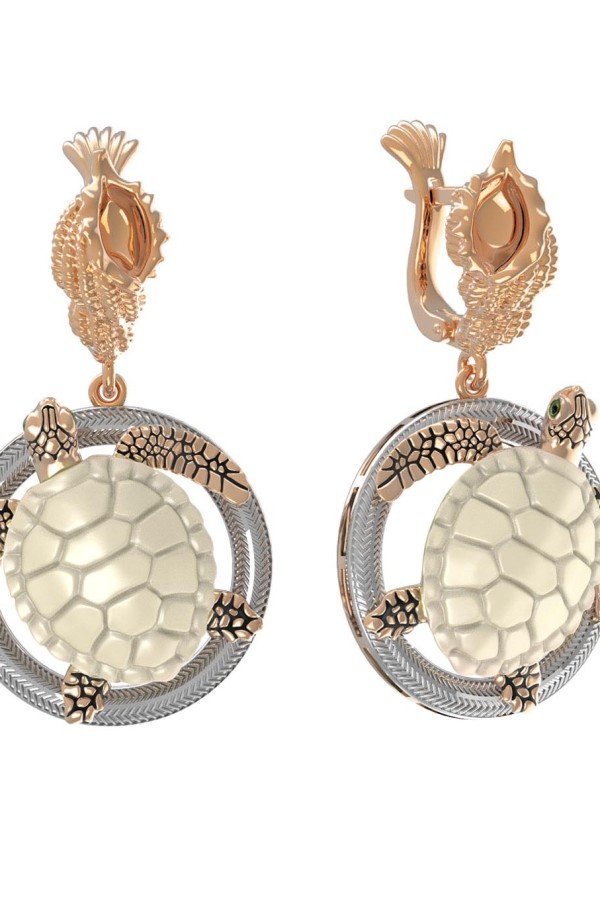 Серьги из золота c эмалью и бивнем мамонта