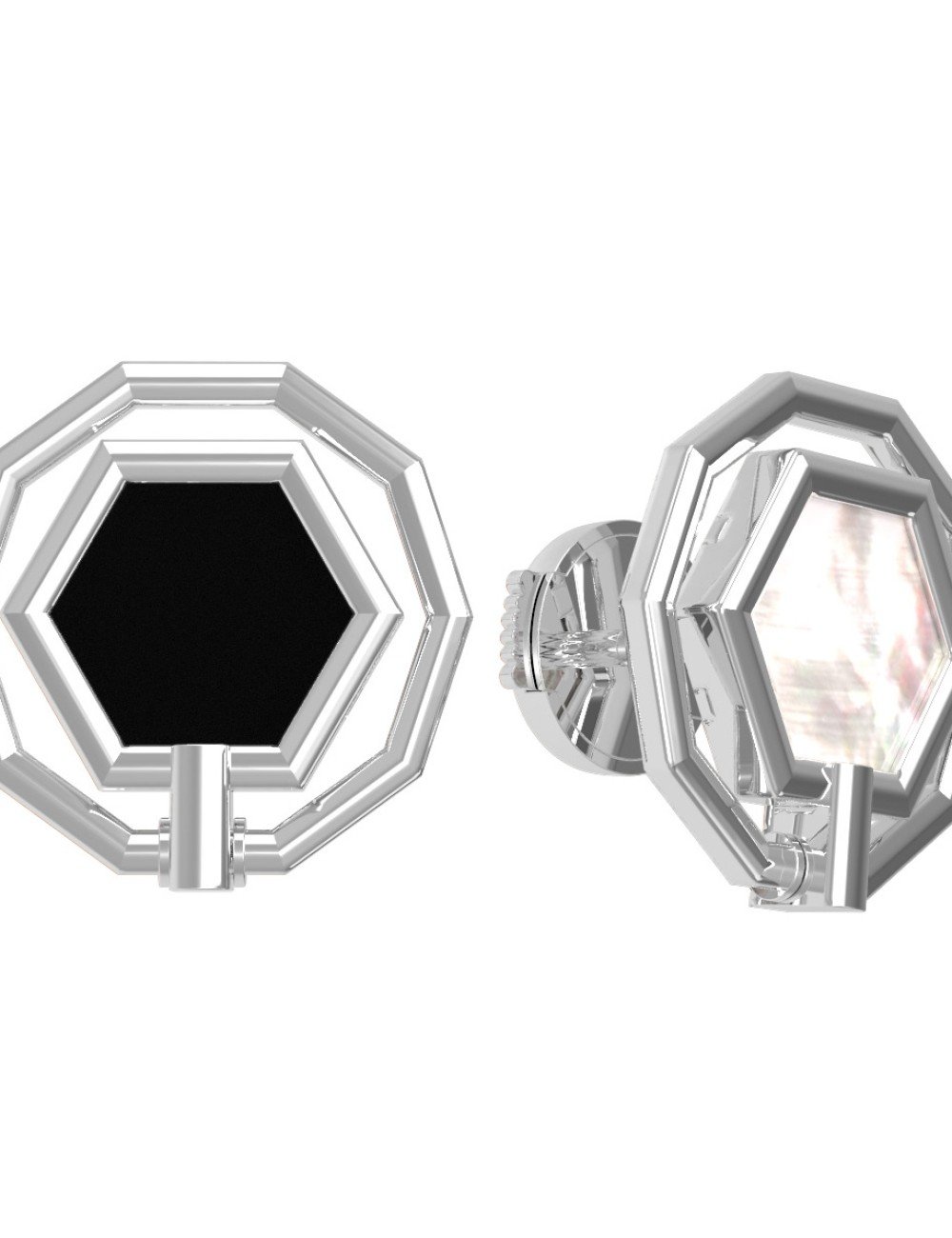 Серьги из белого золота c ониксом и перламутром