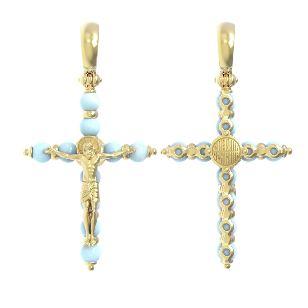 Крест из лимонного золота 585 пробы c бирюзой