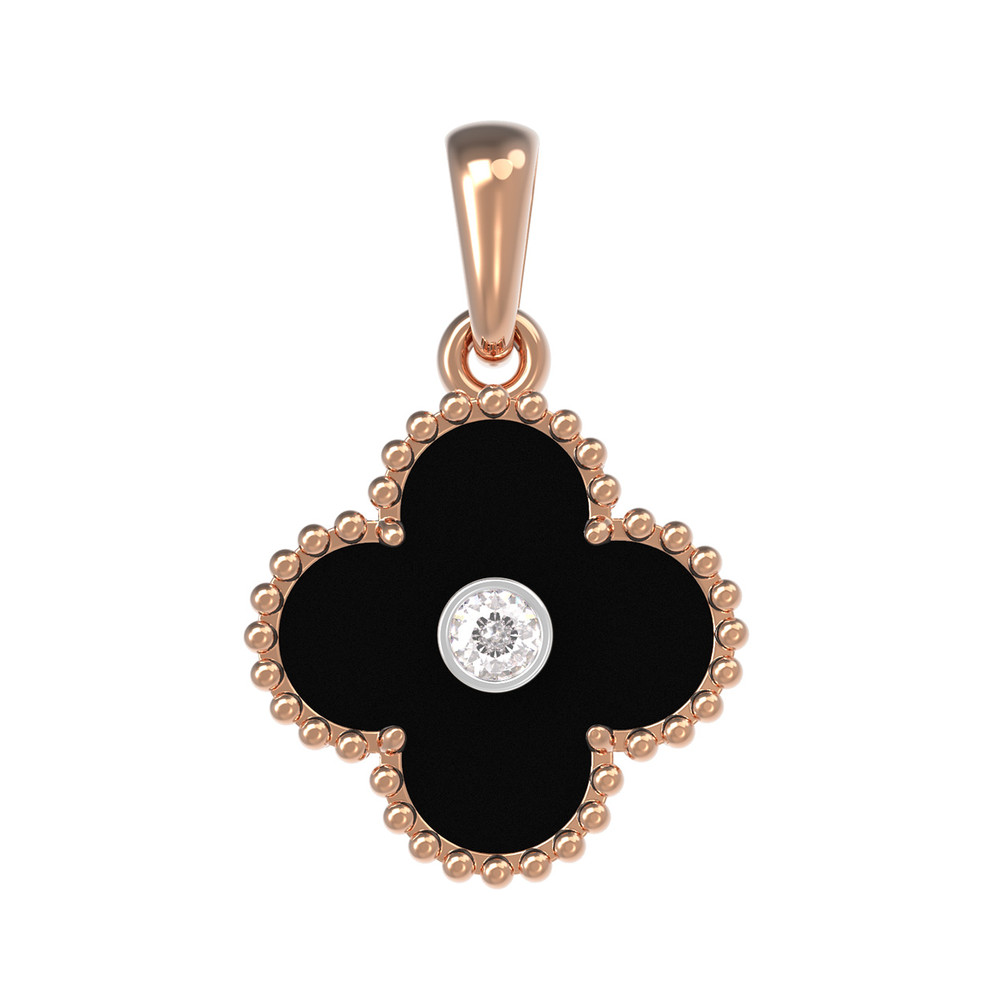 Подвеска из красного золота 585 пробы c бриллиантами и ониксом