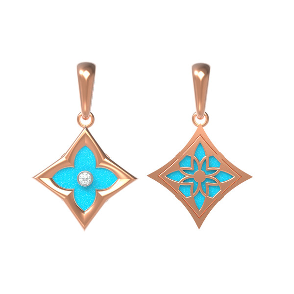 Подвеска из красного золота 585 пробы c бриллиантами и бирюзой