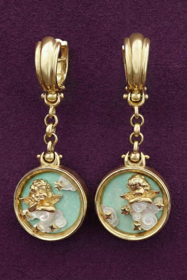 Серьги из лимонного золота c бирюзой и перламутром