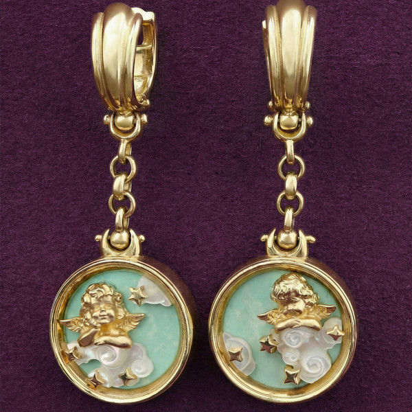 Серьги из лимонного золота 585 пробы c бирюзой и перламутром