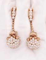 Серьги из золота 585 пробы c эмалью и жемчугом