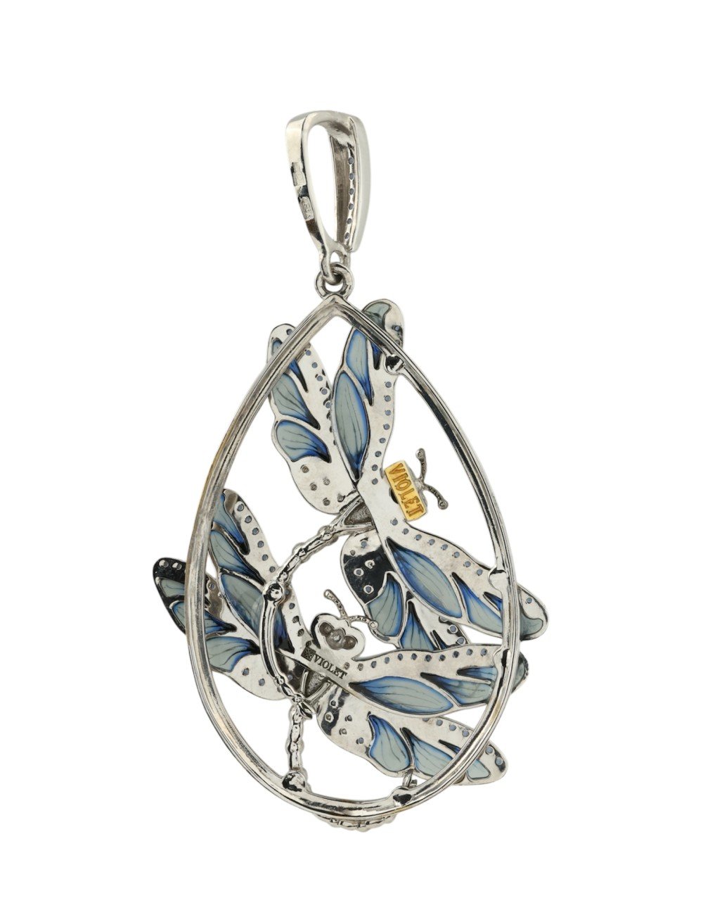 Подвеска из белого золота c сапфиром и эмалью