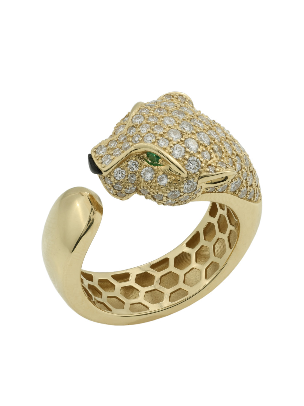 Кольцо из лимонного золота 585 пробы c бриллиантами, изумрудом и ониксом