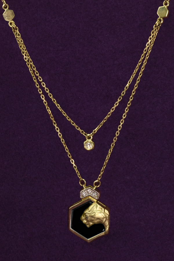 Колье из лимонного золота 585 пробы c бриллиантами и ониксом