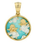 Подвеска из лимонного золота c бирюзой и перламутром