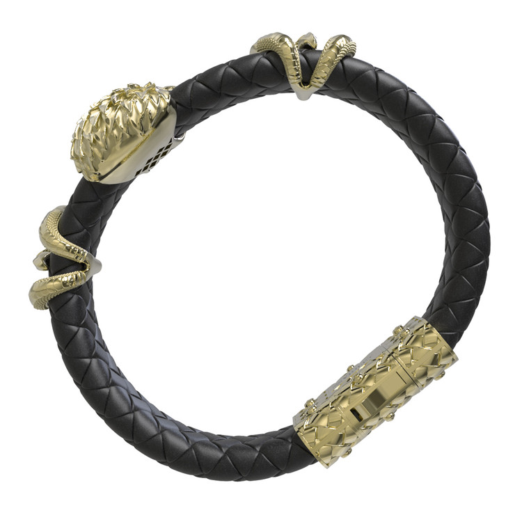 Браслет из лимонного золота 585 пробы c бриллиантами и кожаным шнурком