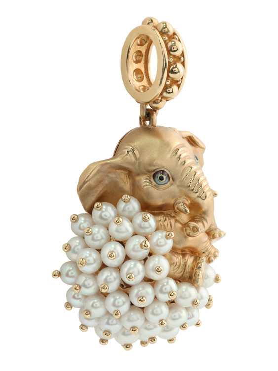 Подвеска из красного золота 585 пробы c эмалью и жемчугом