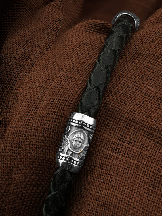 Браслет-шнурок из белого золота 585 пробы c кожаным шнурком