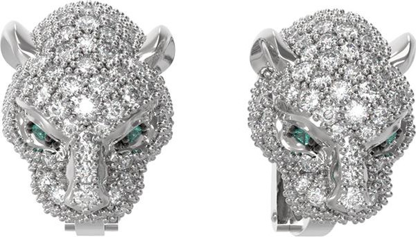 Серьги из белого золота 585 пробы c бриллиантами и изумрудом