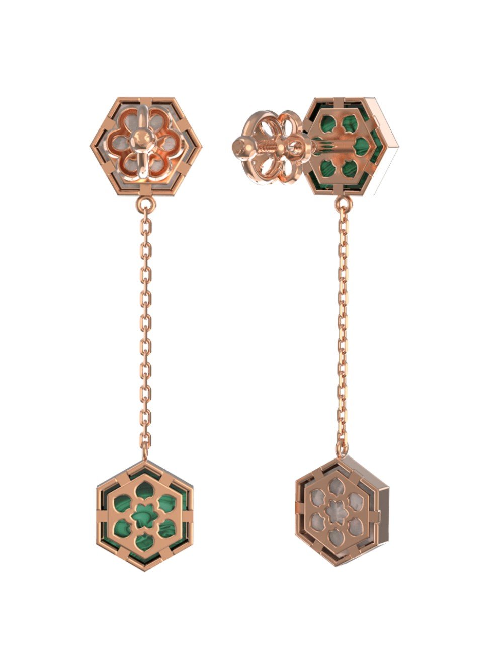 Серьги из золота c малахитом и перламутром