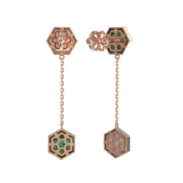 Серьги из красного золота 585 пробы c малахитом и перламутром