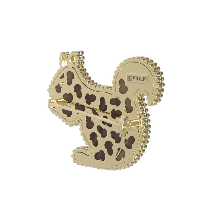 Брошь из лимонного золота 585 пробы c бриллиантами и тигровым глазом