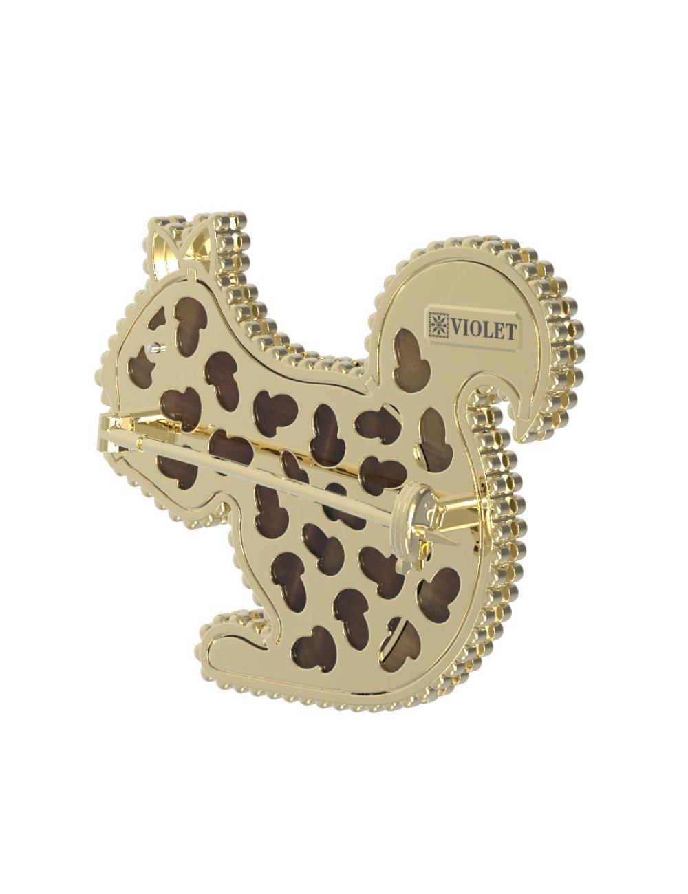 Брошь из лимонного золота c бриллиантами и тигровым глазом