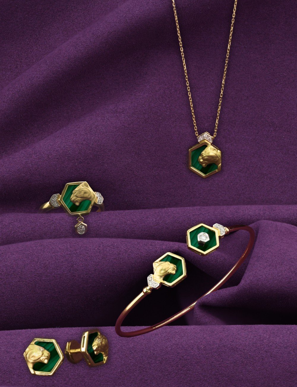 Колье из лимонного золота c бриллиантами и малахитом