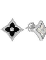 Серьги из белого золота c ониксом и перламутром