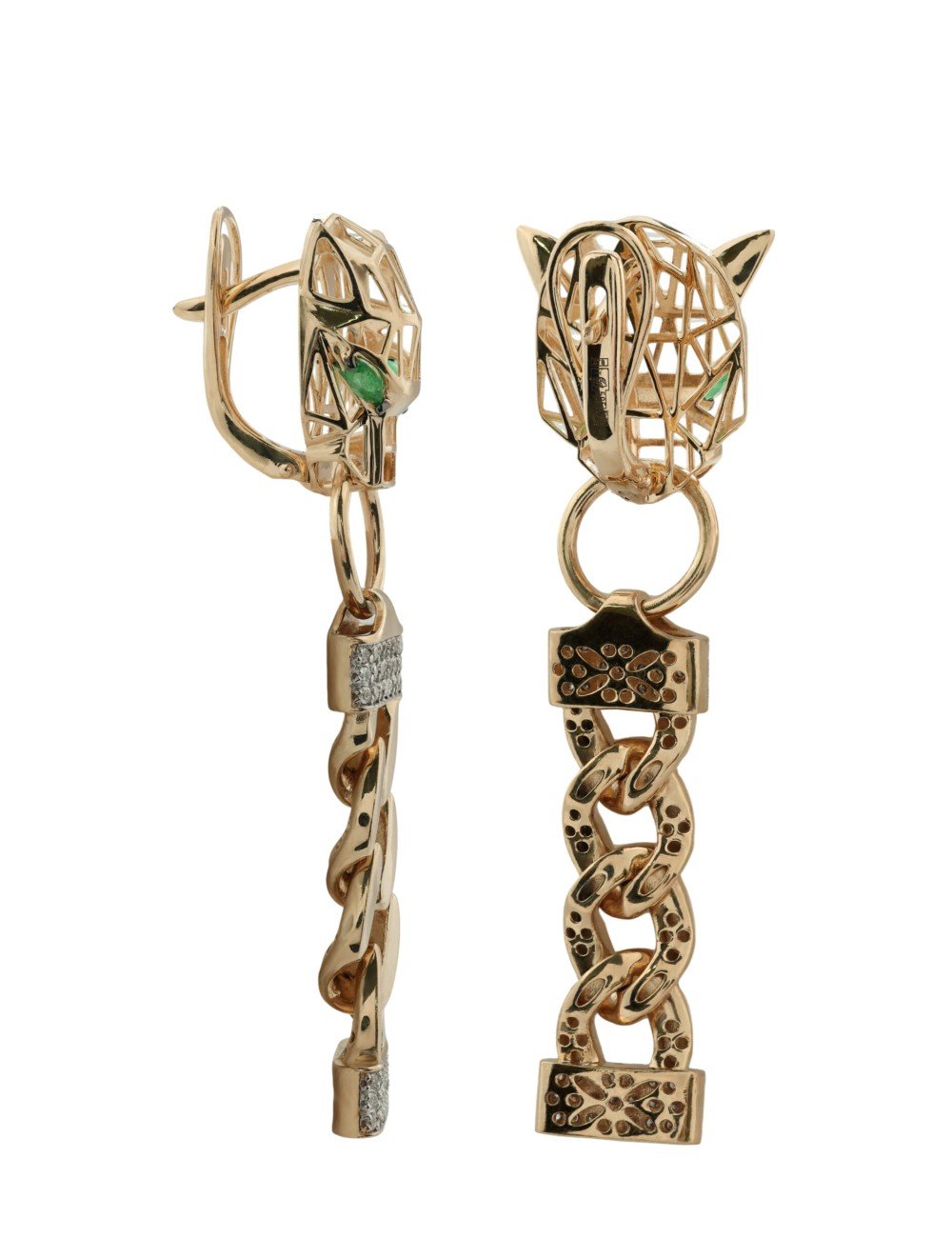 Серьги из золота c бриллиантами и изумрудом