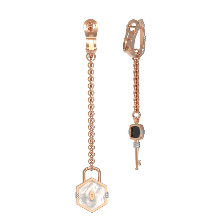 Серьги из красного золота 585 пробы c ониксом и перламутром