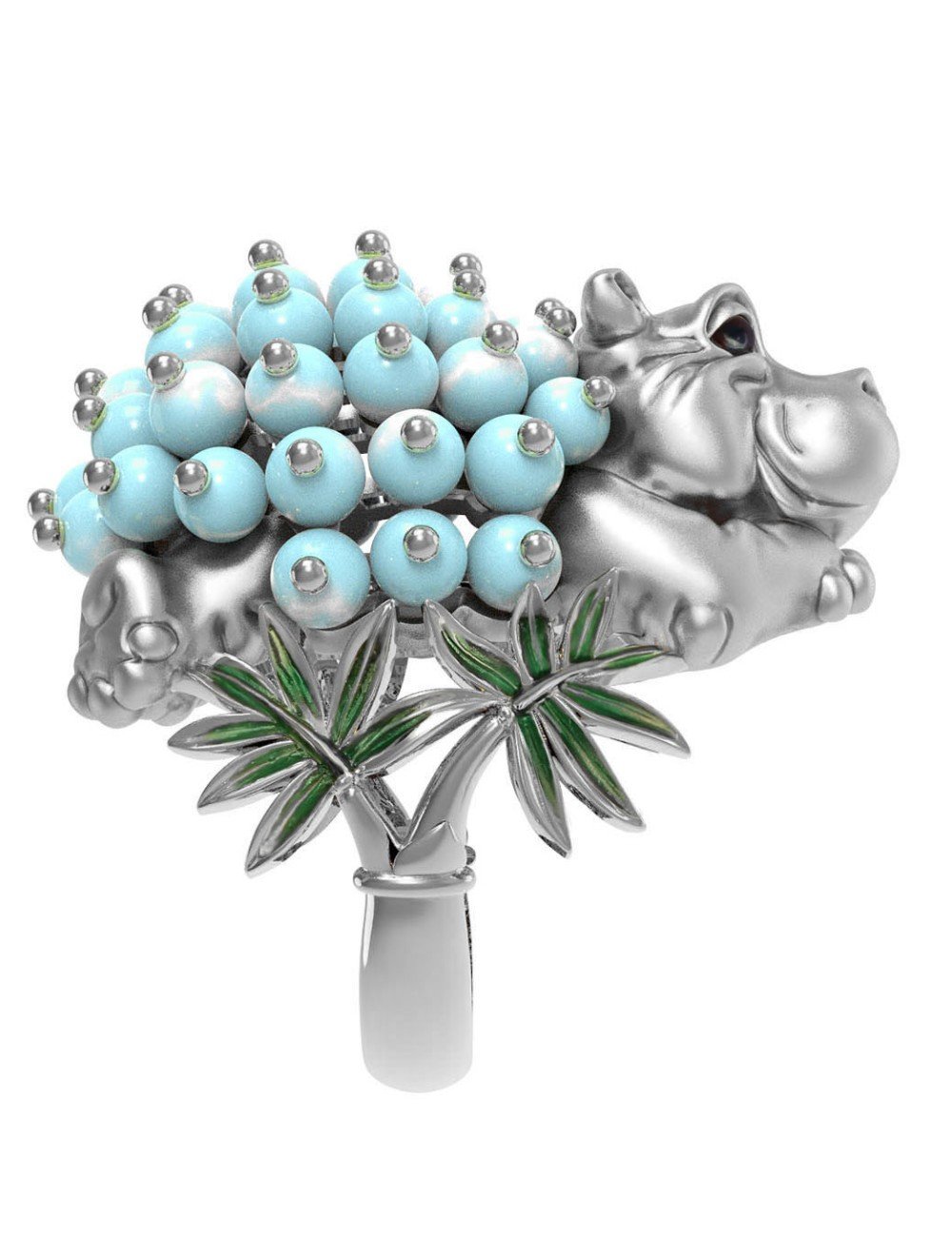 Кольцо из белого золота c эмалью и бирюзой